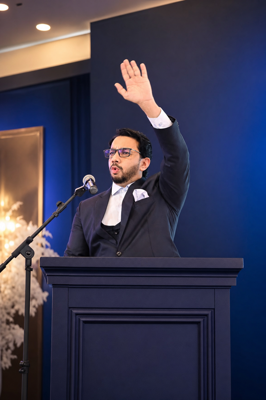 Syed Najam speaking to a live audience